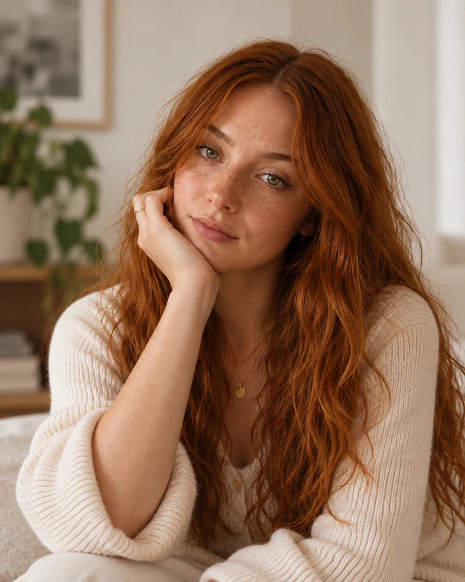Essie, a red-haired web designer, in an editorial portrait