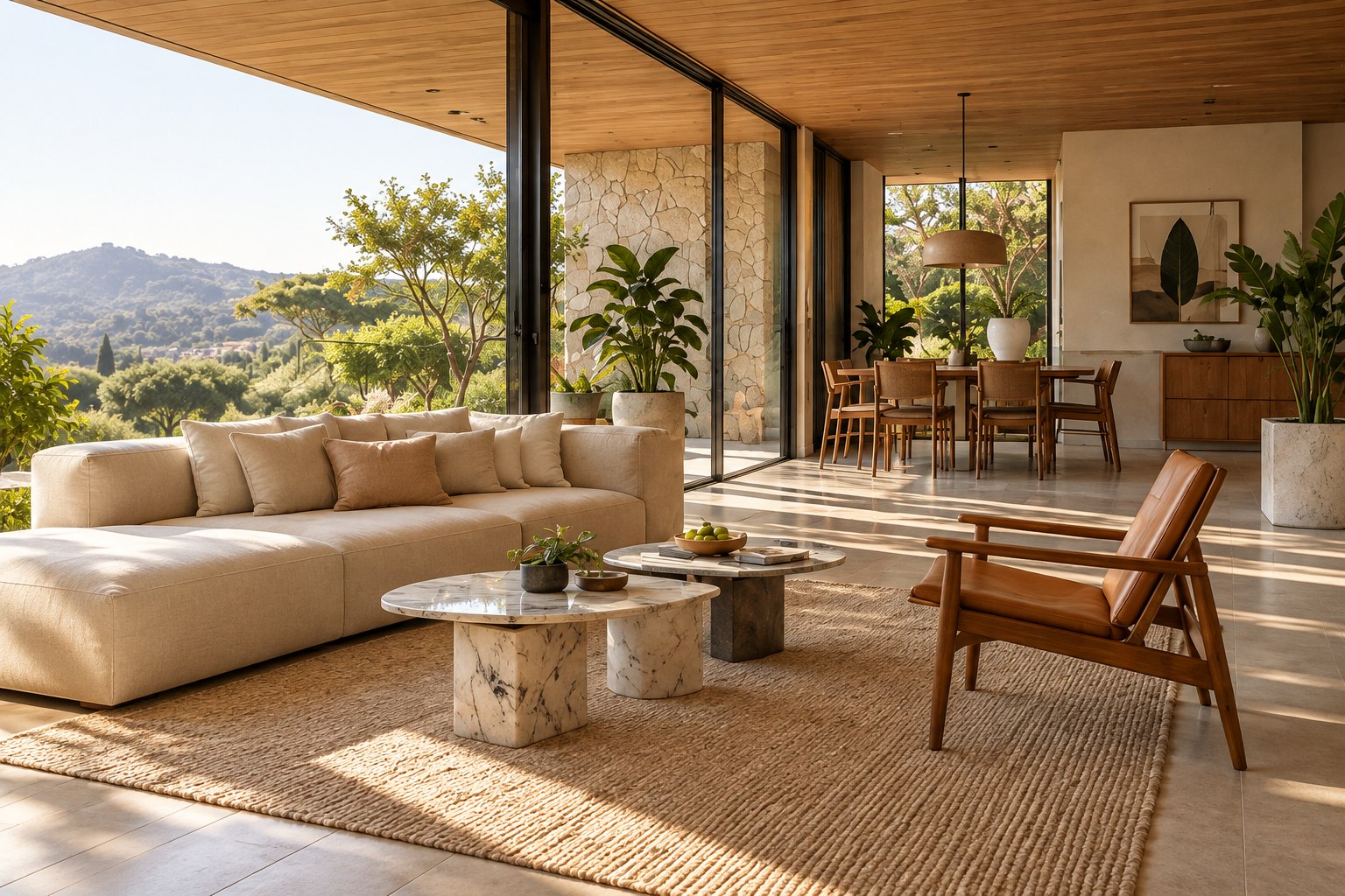 Mora Studio architecture website hero with a warm, sunlit residential interior.