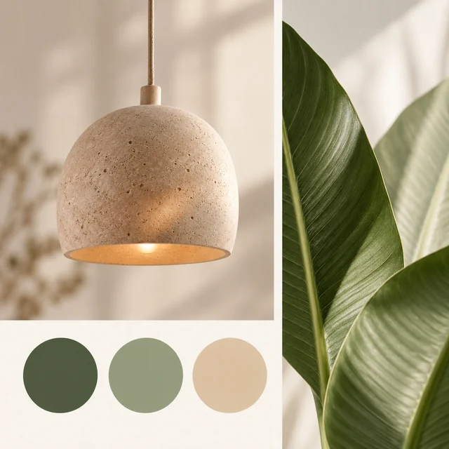 Willow & Co. project moodboard with a lamp, leaves and color palette