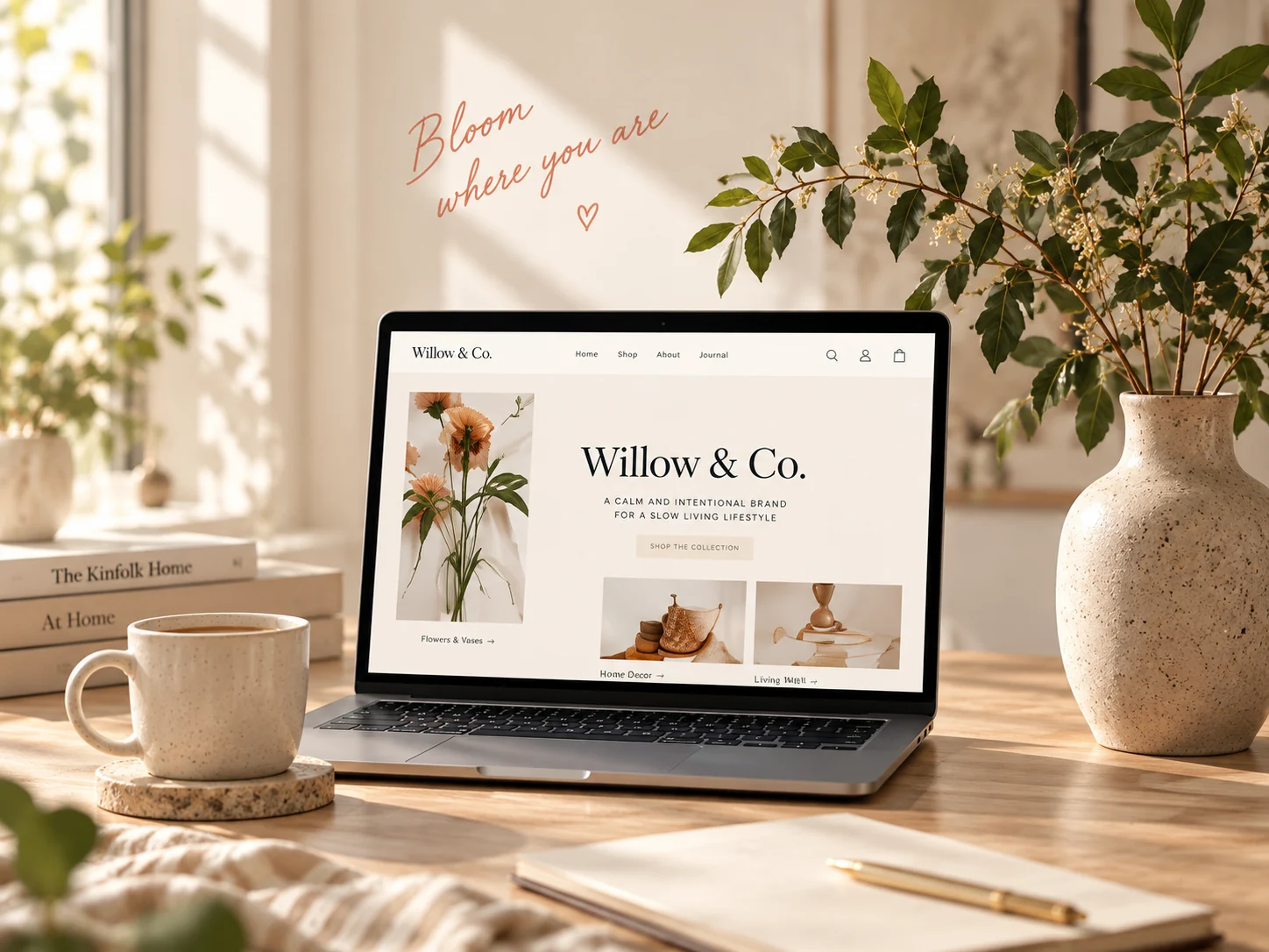 Willow & Co. project displayed on a laptop on a light-colored desk